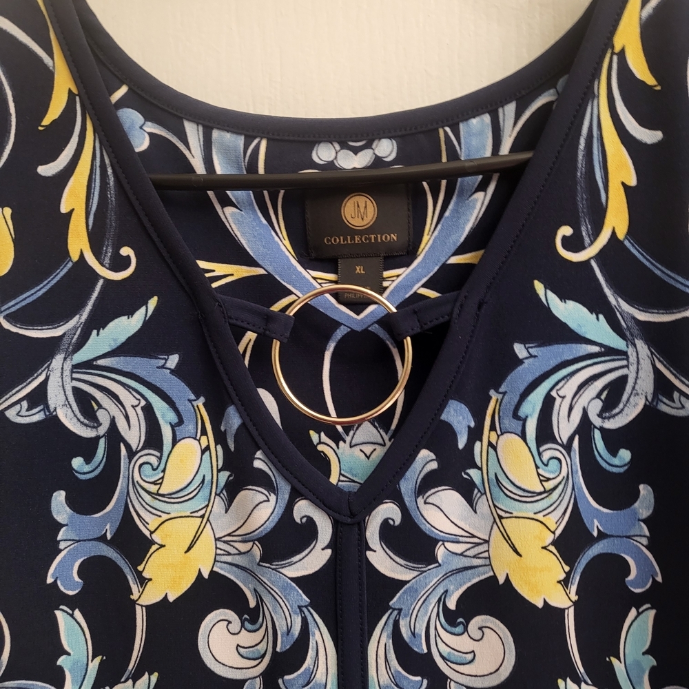 JM Collection Navy and Yellow Patterned Dress - Picture 5 of 7